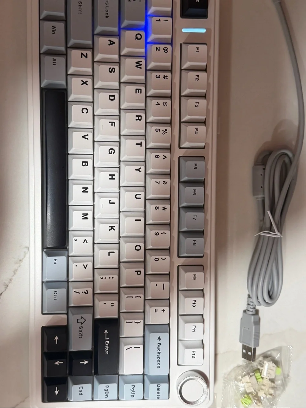 Compact White & Gray Mechanical Keyboard with USB-C Cable